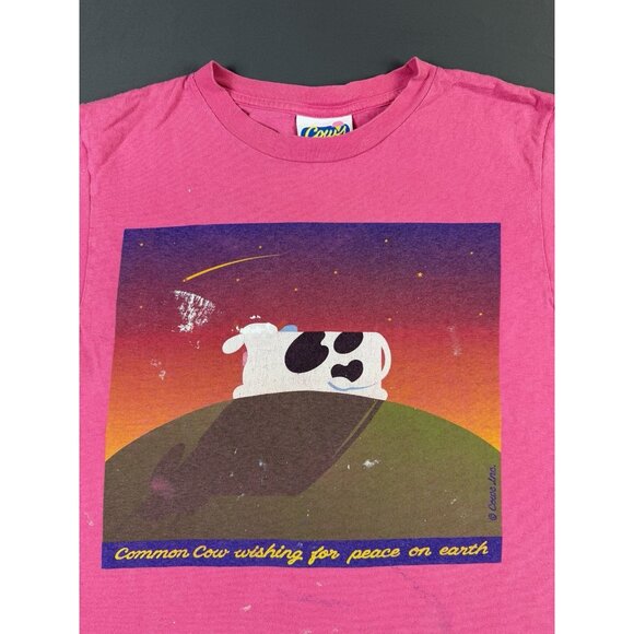 Rare Vintage Y2K Cows Ice Cream Art Painting Paint Splatter Pink Small Shirt - Picture 3 of 15